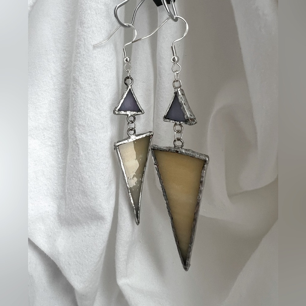Stained Glass & Sterling Silver Dangle Earrings, Artisan Made, One of a kind